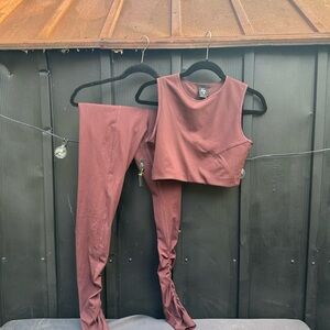 NIKE DRI FIT Women's Burgundy Sleeveless Top and Pants Workout Set